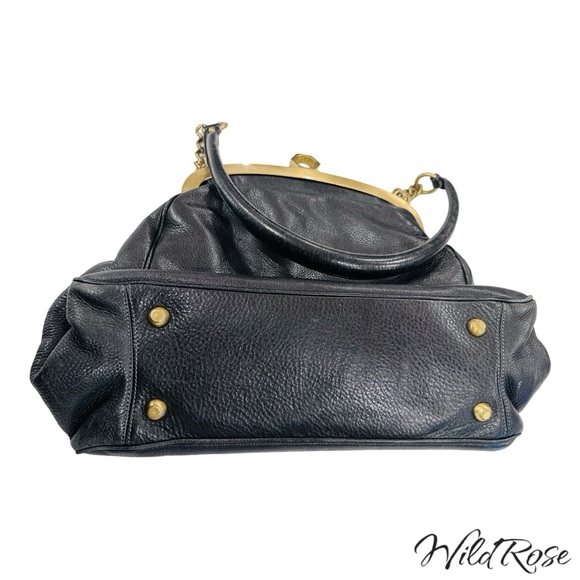 ZAC POSEN BLACK “ALEXIA” LEATHER SATCHEL BAG GOLD TONE HARDWARE - Picture 14 of 17